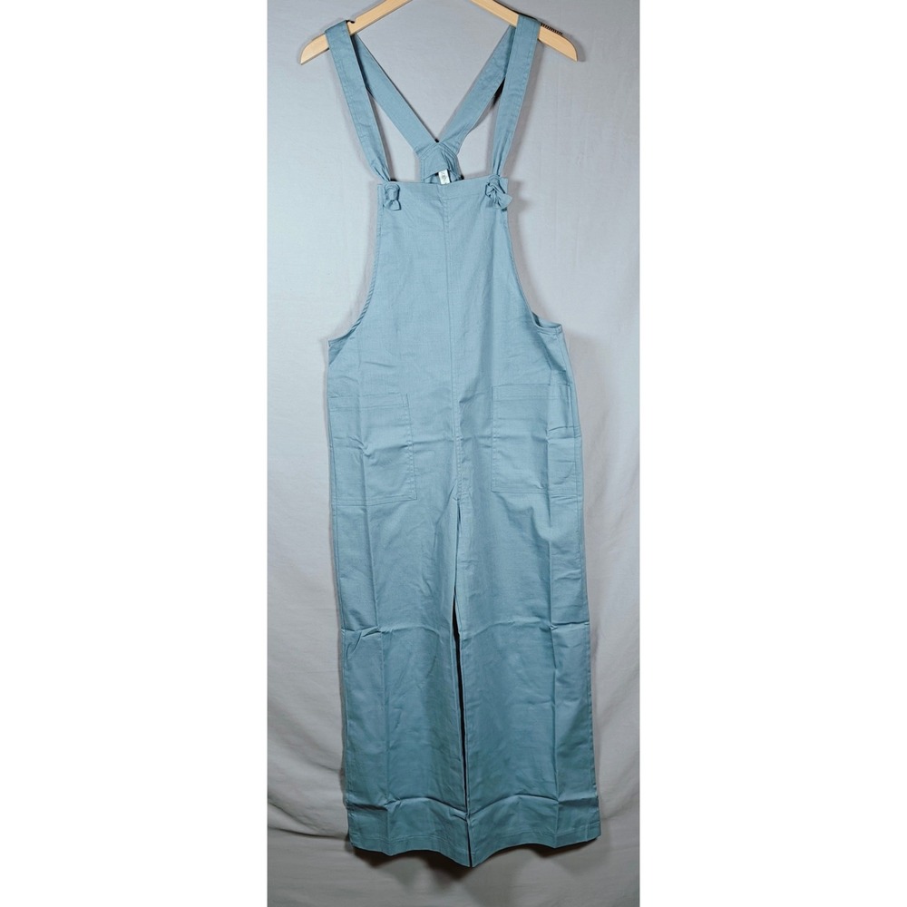 Zenana‎ Woven Knot Strap Overalls Blue Grey Wide Leg Jumpsuit 7301Y Large